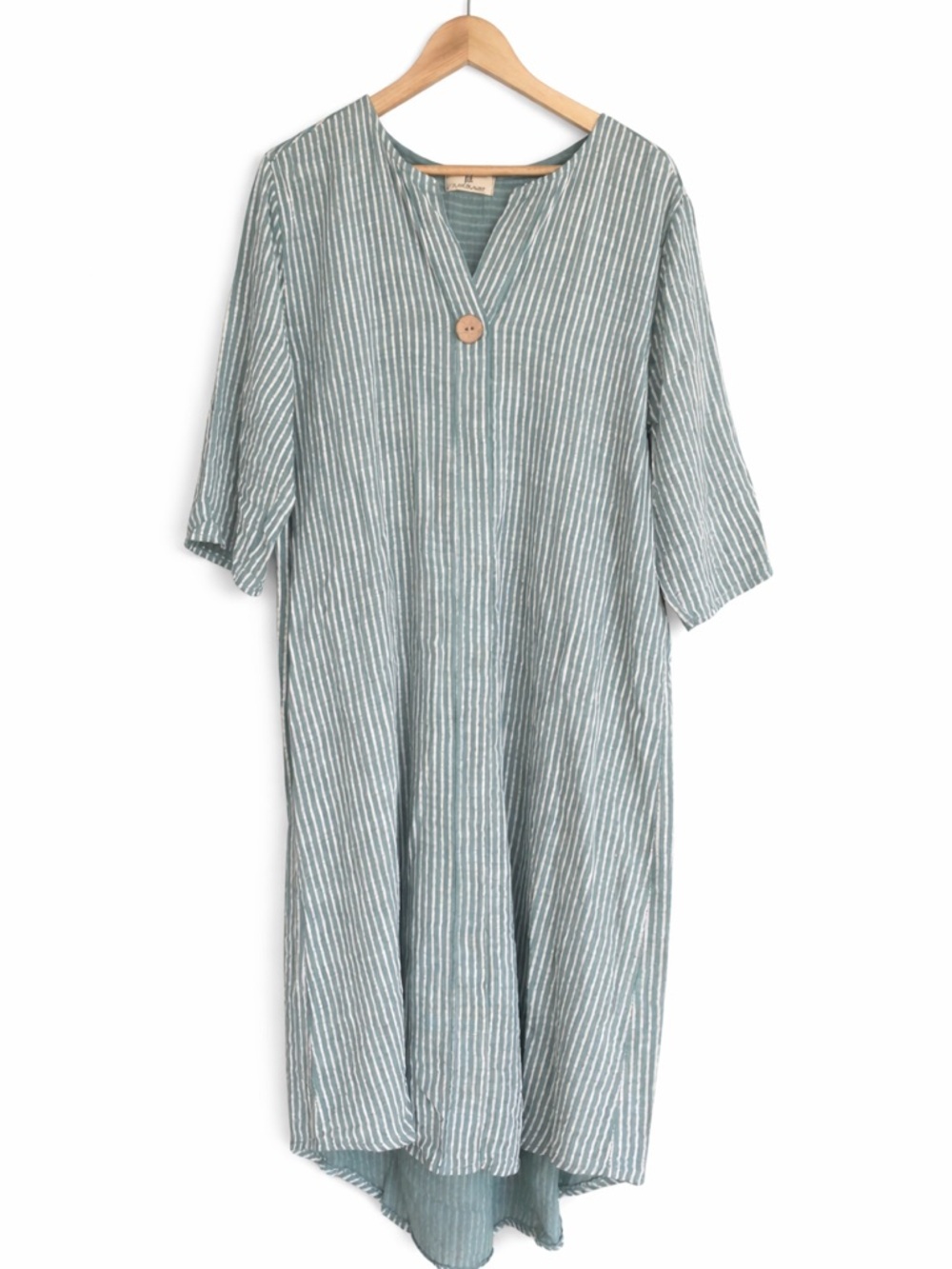 Flair Flaunt Striped Linen Midi Dress - Sage Green S/M - Made in Italy